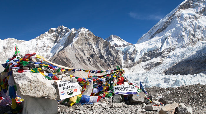 Mount Everest Base Camp With Rows Of Buddhist Prayer Flags