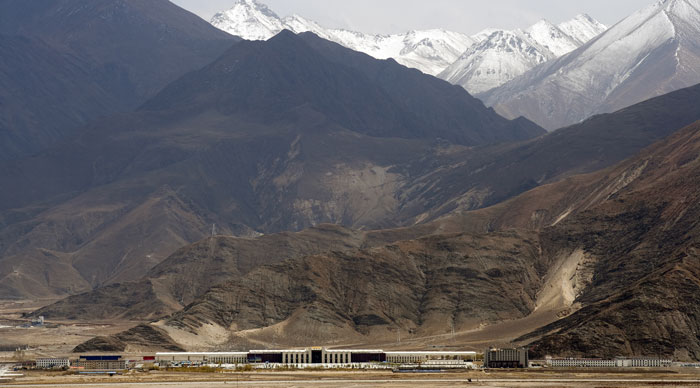 Train station at foothills of Himalayas in Lhasa, Tibet