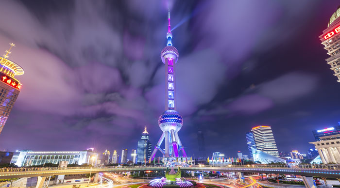 The landmark Oriental Pearl Tower at night