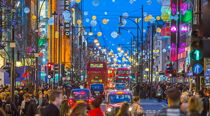 Oxford Street a major road in the City of Westminster in the West End of London