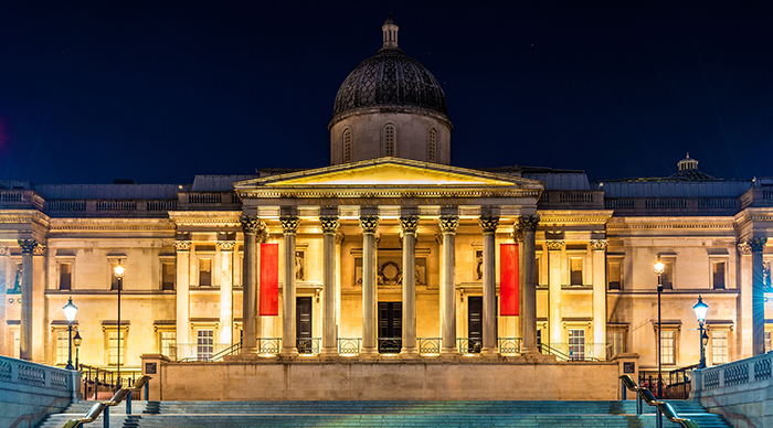 National Gallery är ett konstmuseum på Trafalgar Square i city of Westminster i centrala London