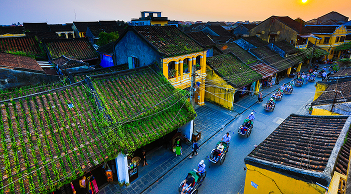 Hoi An ancient town from high view in sunset