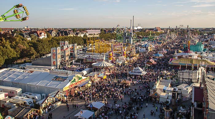 Aerial view on the Oktoberfest on Theresienwiese in Munich