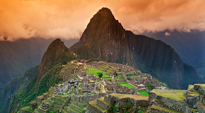 View of the Lost Incan City of Machu Picchu near Cusco Peru