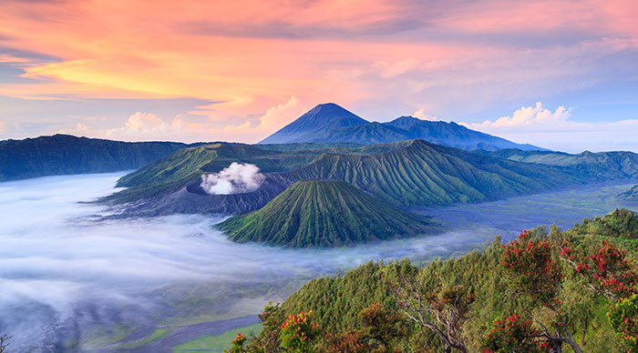 Bromo volcano at sunrise in Indonesia