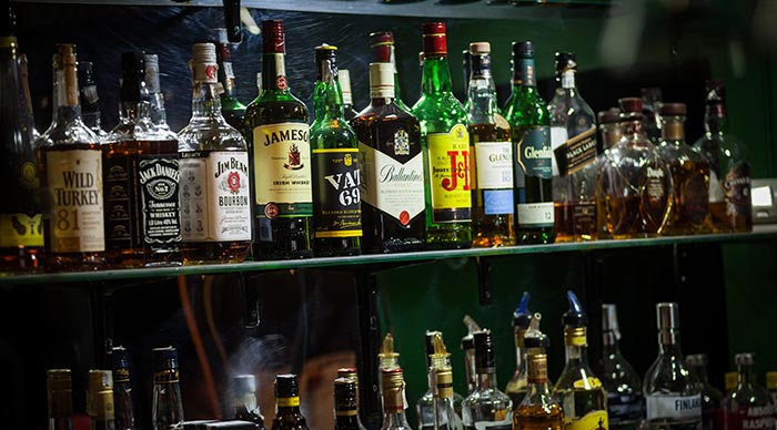 Several types of bottled alcohols in Bar Cordon Noir Kyoto