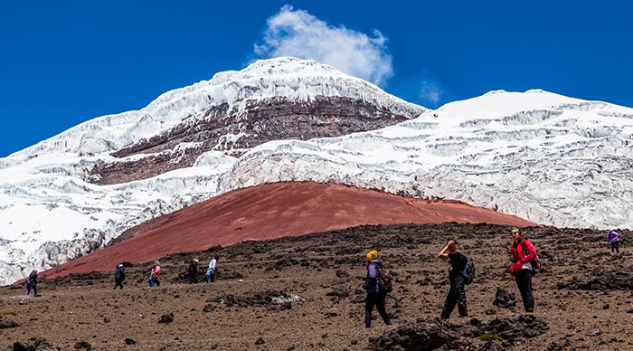 Climbers ascending the Cotopaxi volcano