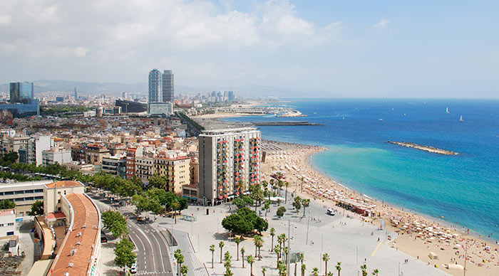 Aerial view of a beach in Barcelona Spain