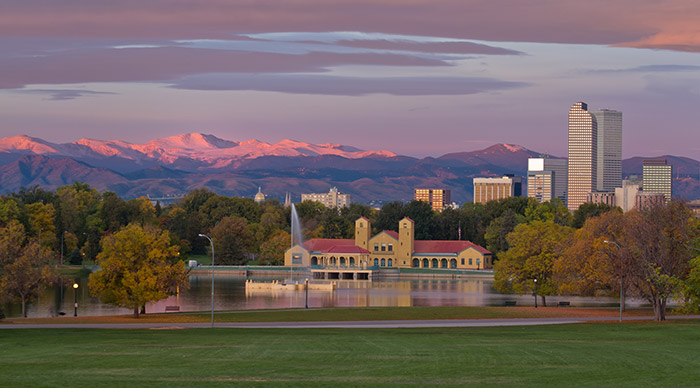 An evening view on Denver's City Park in Denver Colorado