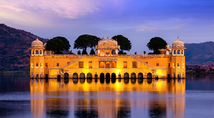 A view of Water Palace on Man Sagar Lake in the evening in Jaipur Rajasthan India