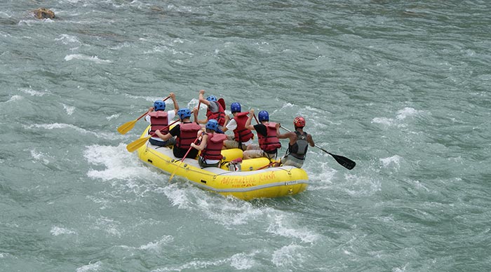 A group of tourists rafting on Bhote Koshi river