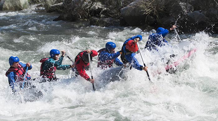 Tourists rafting in the white water of Trisuli river in Nepal