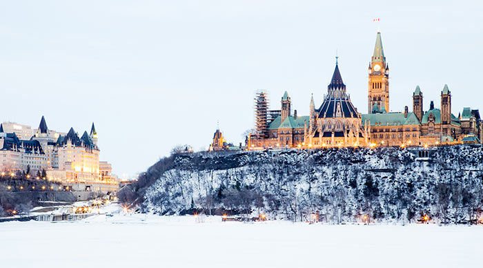  Canadian parliament hill during winter in Ottawa