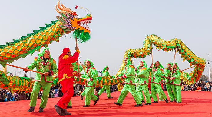 Dragon dance performances in China during Chinese New Year