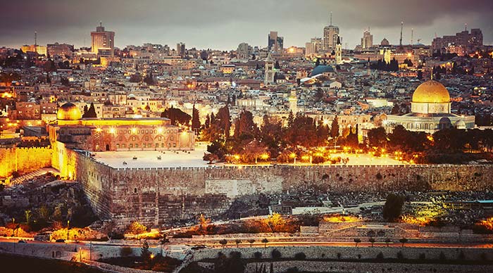 Evening view to Jerusalem old city in Israel