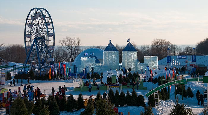 Photo of the main site with attractions of the Carnival in Quebec in Canada