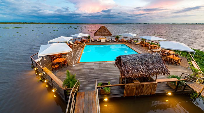 Swimming pool floating in the Amazon River in Iquitos Peru