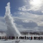 Tourists watching Iceland Geyser Strokkur Eruption