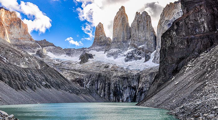 A view of the towers in the Torres del Paine National Park Patagonia