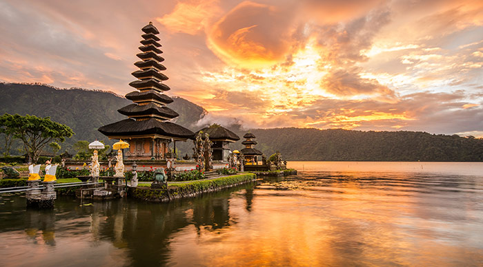 Pura Ulun Danu Bratan Hindu temple on Bratan lake Bali Indonesia