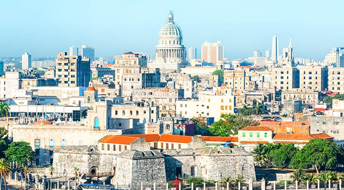 View of Old Havana with several famous landmarks
