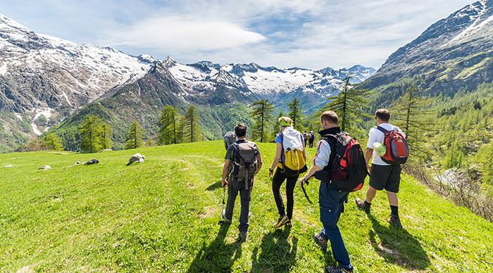 A group of hikers on a hike during spring season