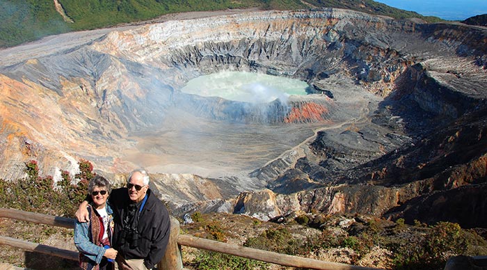 Couple visiting Poas Volcano National Park in Costa Rica