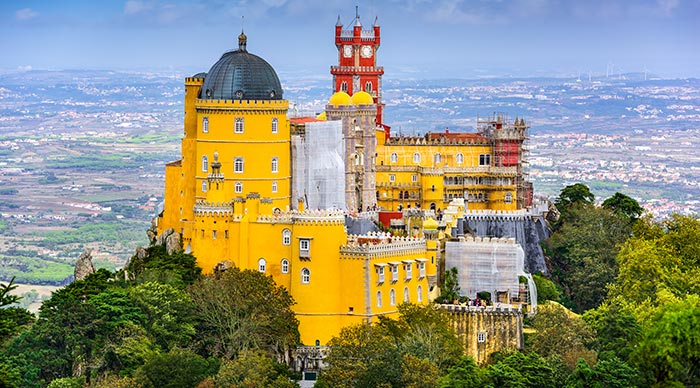 Aerial view of Pena National Palace in Sintra