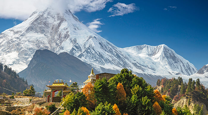 Mount Manaslu as seen from Manaslu circuit trek