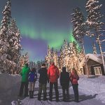 Beautiful picture of massive multicoloured green vibrant Aurora Borealis
