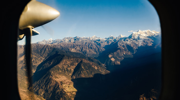 The Himalayas from a propeller plane